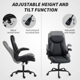 HOMCOM PU Leather Office Desk Chair with Thick Cushion in Black - thumbnail 4