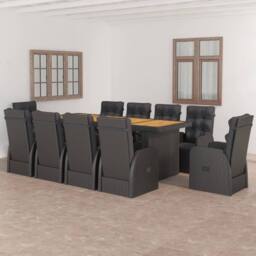 Berkfield Home 11 Piece Garden Dining Set with Cushions Black Poly Rattan - thumbnail 1