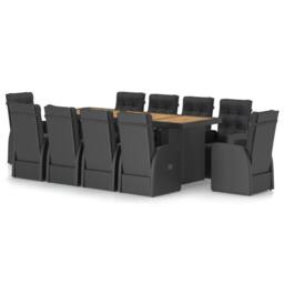 Berkfield Home 11 Piece Garden Dining Set with Cushions Black Poly Rattan - thumbnail 2