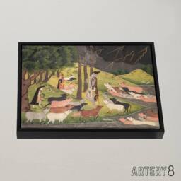 "Artery8 Krishna Summoning Cows 18th Century India Framed Canvas Wall Art Print - Size: W12"" x H16""" - thumbnail 2