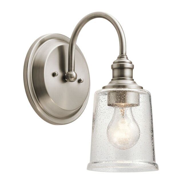 Loops Wall Light Arched Arm Clear Seeded Glass Downlight Classic Pewter LED E27 60W