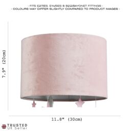 Happy Homewares Soft Velvet Pendant Lamp Shade with Hanging Felt Stars & Clouds in Pink - Size: 12 inches - thumbnail 7