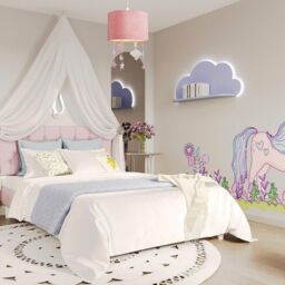 Happy Homewares Soft Velvet Pendant Lamp Shade with Hanging Felt Stars & Clouds in Pink - Size: 12 inches - thumbnail 6
