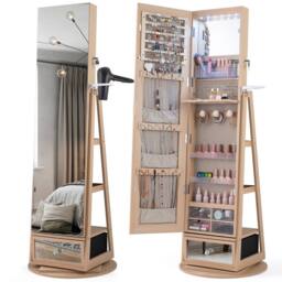 Costway 4 iN 1 Swivel Jewelry Cabinet Lockable Jewelry Armoire in Natural - thumbnail 3
