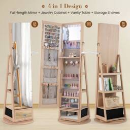 Costway 4 iN 1 Swivel Jewelry Cabinet Lockable Jewelry Armoire in Natural - thumbnail 8