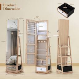 Costway 4 iN 1 Swivel Jewelry Cabinet Lockable Jewelry Armoire in Natural - thumbnail 2