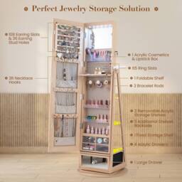 Costway 4 iN 1 Swivel Jewelry Cabinet Lockable Jewelry Armoire in Natural - thumbnail 9
