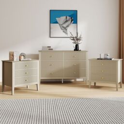 Melody Maison Large 6 Drawer Chest Of Drawers & Pair Of Large Bedside Tables - Hales Taupe Range in Beige - thumbnail 5