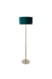 Netlighting Hayfield Floor Lamp Matt Antique Brass Plate Green Velvet Shade in Gold