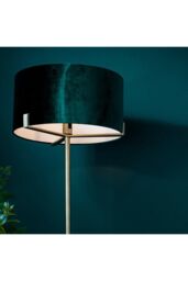 Netlighting Hayfield Floor Lamp Matt Antique Brass Plate Green Velvet Shade in Gold - thumbnail 3