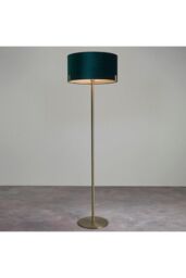 Netlighting Hayfield Floor Lamp Matt Antique Brass Plate Green Velvet Shade in Gold - thumbnail 2