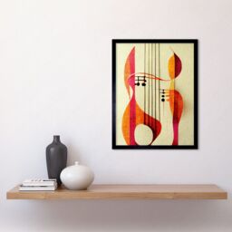 "Artery8 Wall Art Print Abstract Autumnal Boho Musical Music Symbol Clef in Cream Pink Copper Yellow Art Framed in Black - Size: W12"" x H16""" - thumbnail 2