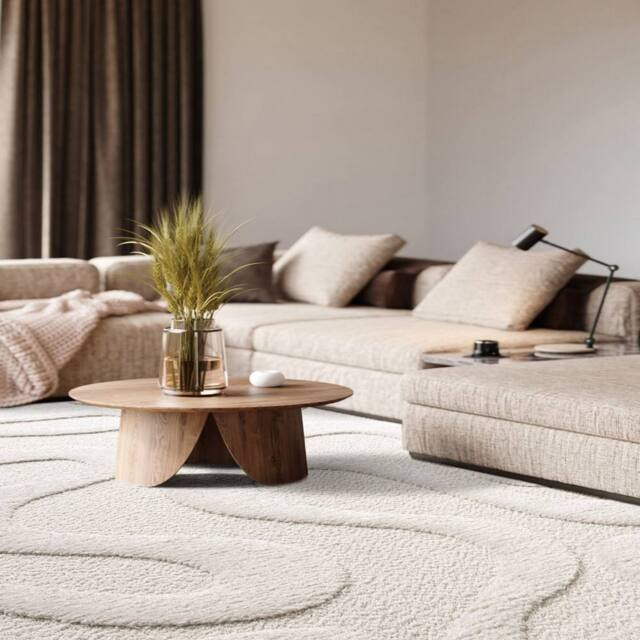 The Rug Shop UK Machine Made Modern Abstract Easy to Clean Cream Area Rug - Size: 200 cm x 290 cm - image 1