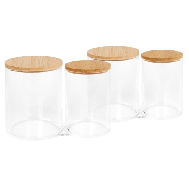 Harbour Housewares Reusable Plastic Twin Bathroom Canisters with Bamboo Lid - Pack of 2 in Clear - image 1