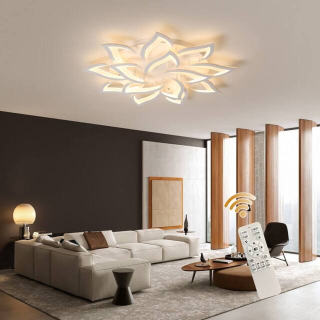 NIVOR Dimmable LED Ceiling Light 14-Leaf White Acrylic Chandelier Remote - image 1