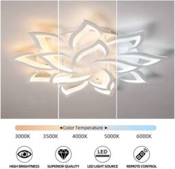 NIVOR Dimmable LED Ceiling Light 14-Leaf White Acrylic Chandelier Remote - thumbnail 3