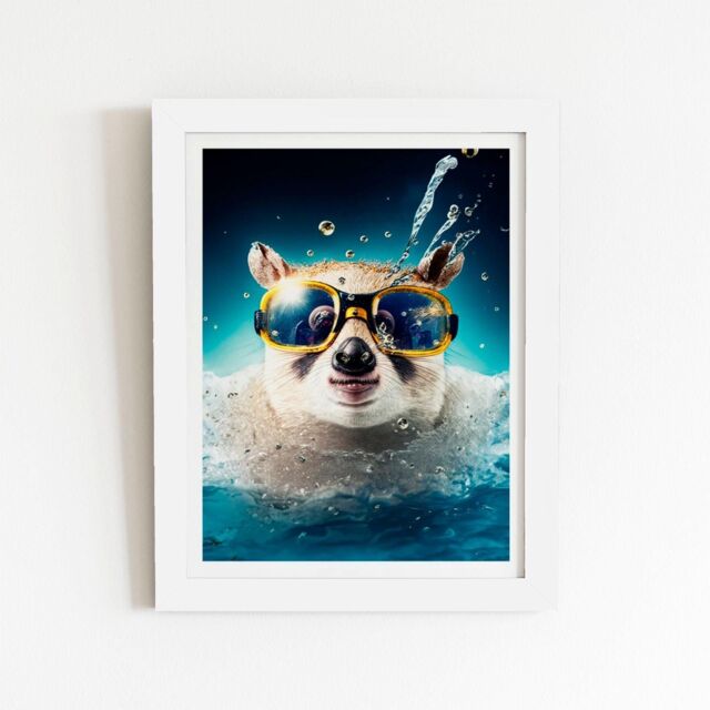 "Warren Reed - Designer Dormouse With Glasses Splashart Framed Art Print in White - Size: W20"" x H30""" - image 1