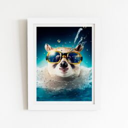 "Warren Reed - Designer Dormouse With Glasses Splashart Framed Art Print in White - Size: W20"" x H30""" - thumbnail 2