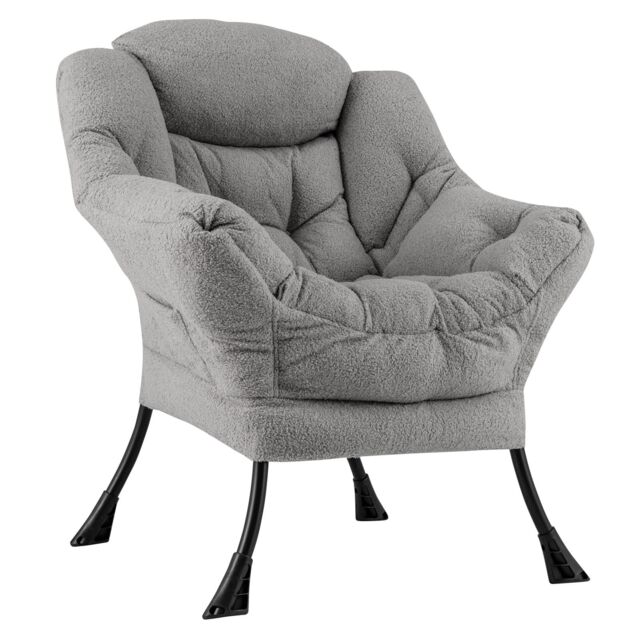 Gymax Large Lazy Chair Sherpa Upholstered Accent Chair With Head Pillow in Grey - image 1