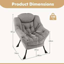 Gymax Large Lazy Chair Sherpa Upholstered Accent Chair With Head Pillow in Grey - thumbnail 2
