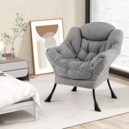 Gymax Large Lazy Chair Sherpa Upholstered Accent Chair With Head Pillow in Grey - thumbnail 5