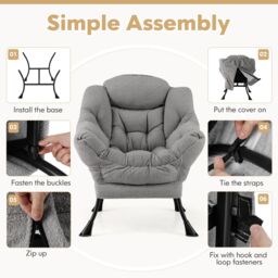 Gymax Large Lazy Chair Sherpa Upholstered Accent Chair With Head Pillow in Grey - thumbnail 4