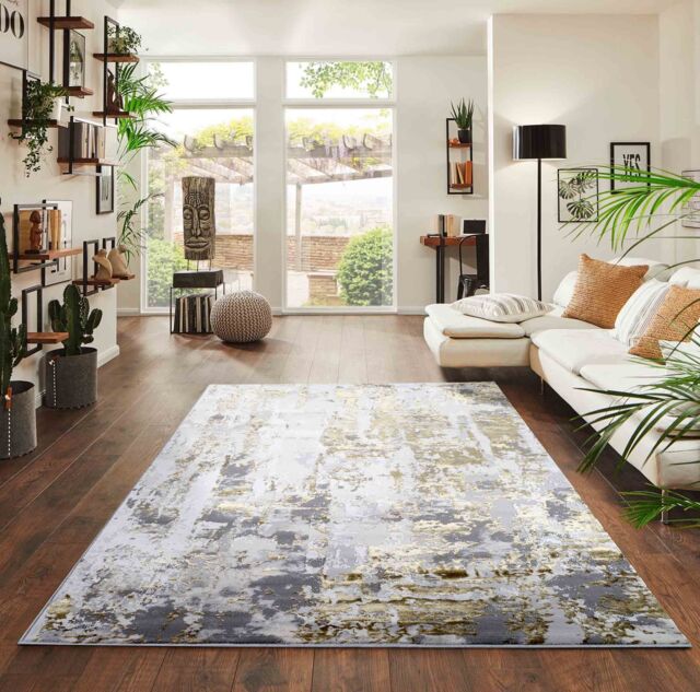 Desire Rugs Modern Styra Abstract Area Rugs Luxury for Bedroom, Living Room, & Hallway in Gold - Size: 200 cm x 290 cm - image 1