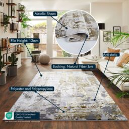 Desire Rugs Modern Styra Abstract Area Rugs Luxury for Bedroom, Living Room, & Hallway in Gold - Size: 200 cm x 290 cm - thumbnail 6