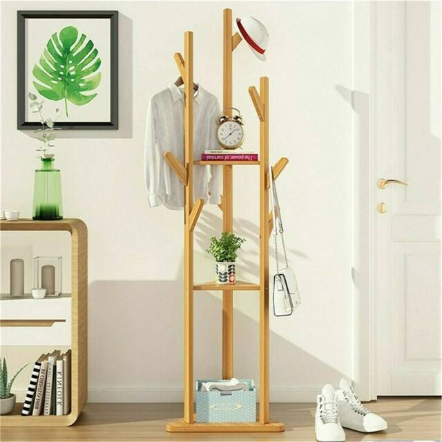 VOGREX Modern Nature Bamboo Coat Clothes Handbag Tree Rack Branch Hanger in Brown - image 1