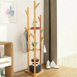 VOGREX Modern Nature Bamboo Coat Clothes Handbag Tree Rack Branch Hanger in Brown - thumbnail 3
