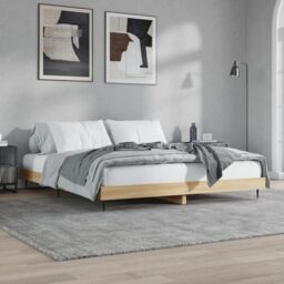 Berkfield Home Bed Frame Sonoma Oak 200x200 cm Engineered Wood in Brown - thumbnail 4