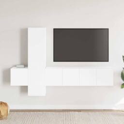 Berkfield Home 5 Piece TV Cabinet Set White Engineered Wood - thumbnail 2