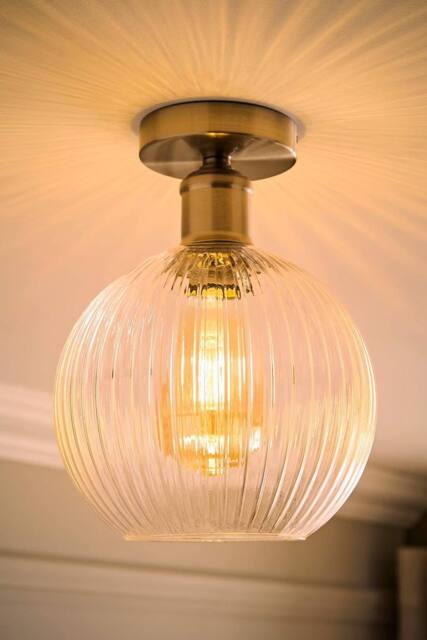 ValueLights Maddison Clear Rib Glass Globe Flush Ceiling Light with Filament Bulb in Silver - image 1