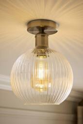 ValueLights Maddison Clear Rib Glass Globe Flush Ceiling Light with Filament Bulb in Silver - thumbnail 2