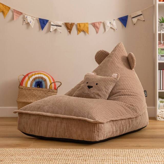 icon Kids Bean Bag Fun Animal Print Lounger & Cushion Bundle in Corduroy in Brown - Size: Medium - image 1