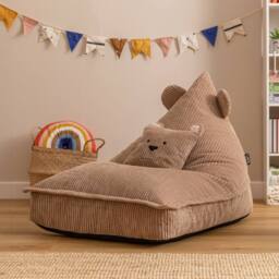 icon Kids Bean Bag Fun Animal Print Lounger & Cushion Bundle in Corduroy in Brown - Size: Medium - thumbnail 1