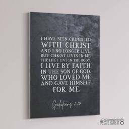 "Artery8 Galatians 2 20 Christ Lives In Me Bible Quote Canvas Wall Art Print in Grey - Size: W18"" x H24""" - thumbnail 2