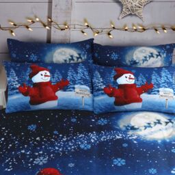 Velosso Glitter Snowman Panel Cotton Rich Printed Duvet Cover & Pillowcase Set - Size: King - thumbnail 2