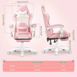 Kelvenix Pink Gaming Chair with Cat Ears - Size: 0.6m2 - thumbnail 2