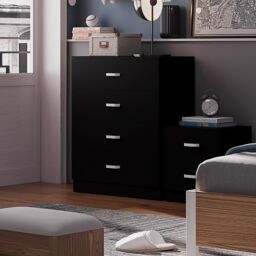 FWStyle Black 4 Drawer Chest Of Drawers Metal Handles Scratch Resistant - thumbnail 2