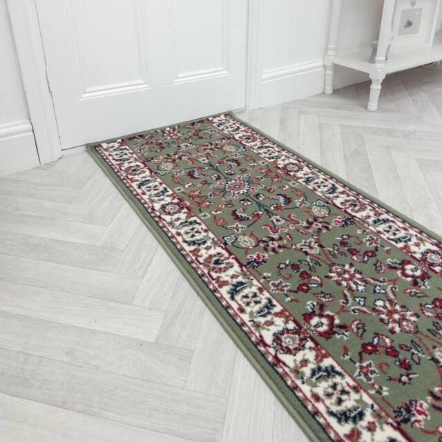 runrug Hallway Carpet Runner Rug - Soft & Comfy, 9mm - 'Traditional' in Green - Size: 70 cm x 210 cm - image 1