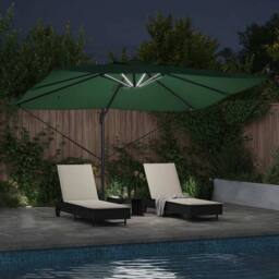 Berkfield Home Cantilever Roma Parasol with LEDs Green 352x251x265 cm Aluminium - Size: 352 x 251 x 265 cm - thumbnail 4