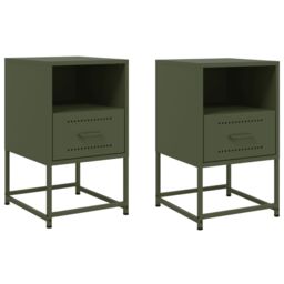 Berkfield Home Bedside Cabinets 2 pcs Olive Green 36x39x60.5 cm Steel - thumbnail 2