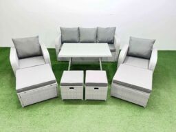 Fimous 9-seater Patio Rectangular Table Sofa Set with 4 Stools Light Grey - thumbnail 2
