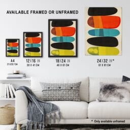 Artery8 Mid Century Modern Abstract Colour Shades Framed Art Print - Size: A4 - thumbnail 3