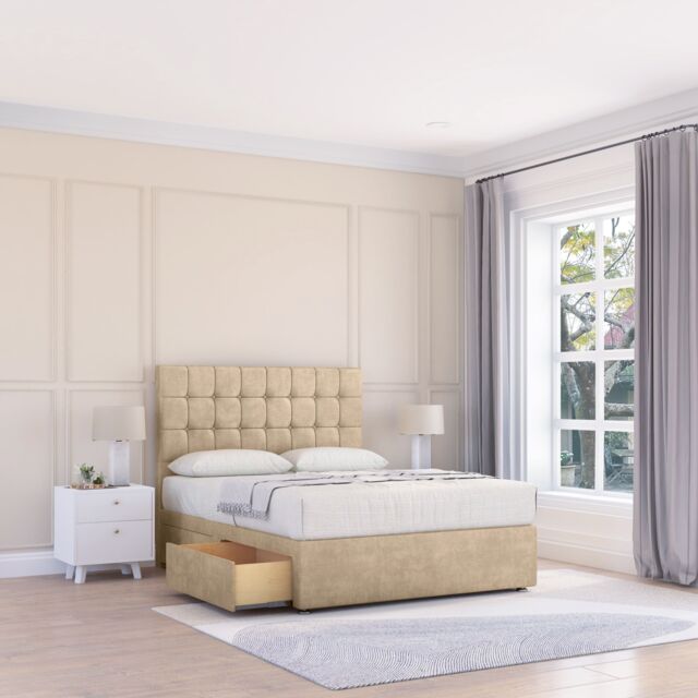 "Sloomy Alabama Coniston Bed Set With 4 Drawers, Mattress & 54"" Headboard in Cream - Size: Double" - image 1