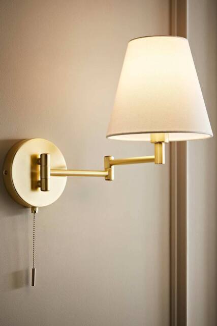 ValueLights Sonia Adjustable Swing Arm Wall Light with Tapered Linen Lamp Shade in Gold - image 1