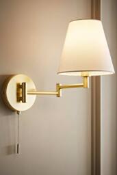 ValueLights Sonia Adjustable Swing Arm Wall Light with Tapered Linen Lamp Shade in Gold