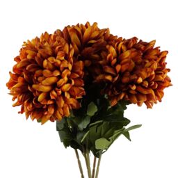 Leaf Pack of 6 x 75cm Extra Large Reflex Chrysanthemum - Orange - Size: 6 x 75 cm - thumbnail 1