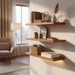 Harbour Housewares 6x 60cm Floating Wall Shelves - Wall Mountable for Storage & Display in Walnut - Size: 6x 60 cm - thumbnail 2